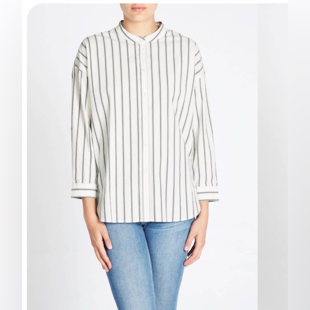 Joie XS Button Up White Stripped Porcelain Pani Shirt Minimalist Office